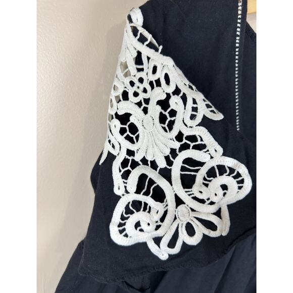 Zara Black Peplum Top Size Small White Embroidered Lace Short Sleeve Blouse - Picture 6 of 13